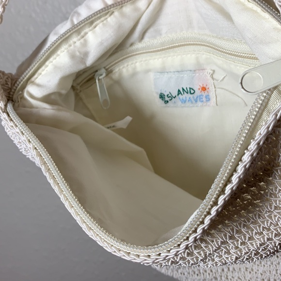 Vintage boho woven pearly white crossbody bag pink green floral embroidery - Picture 11 of 14